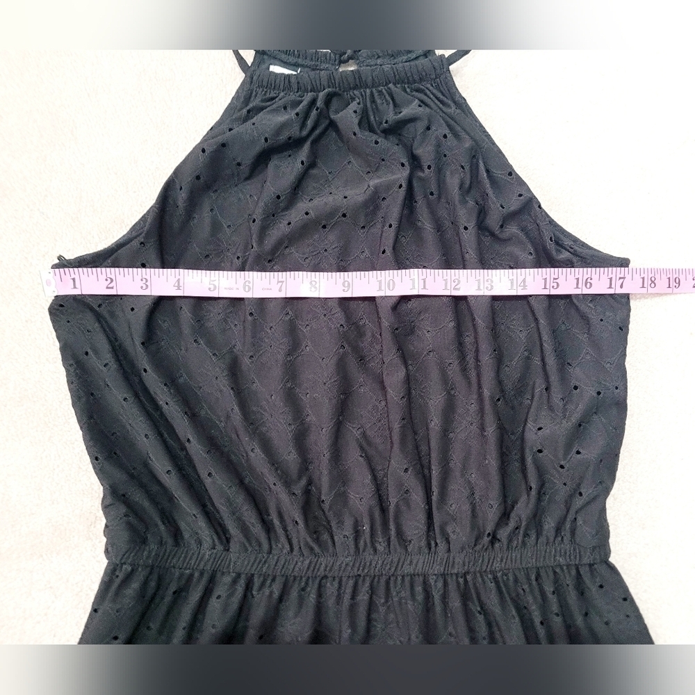 London Times Women's Black Eyelet Halter Dress Size 10 Lined Keyhole Back - Picture 8 of 11